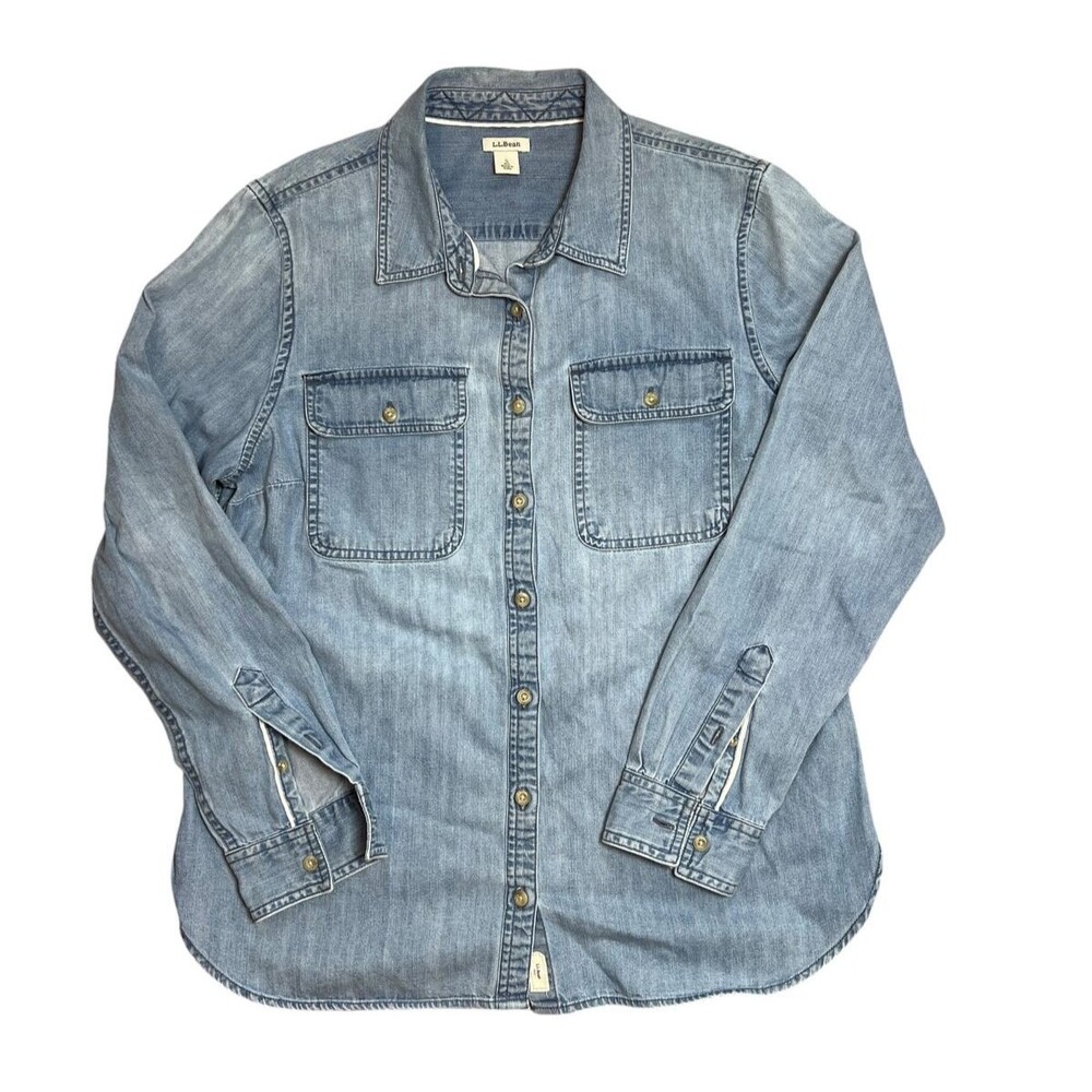 L.L.Bean Chambray Utility Button Front Cotton Shirt Light Wash Women’s Small